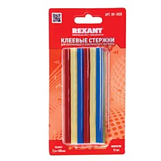 Клеевые стержни диаметр 7 мм цветные REXANT комплект 12 шт. длина 100 мм в блистере ассорти 09-1020