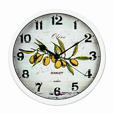 Часы настенные SCARLETT SC-WC1005K круг белые с рисунком Олива белая рамка 31x31x52 см SC - WC1005K
