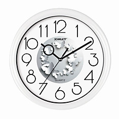 Часы настенные SCARLETT SC-WC1013O круг серебристые с принтом Бабочки белая рамка 255x255x52 см SC - WC1013O