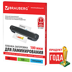 Пленки-заготовки для ламинирования BRAUBERG комплект 100 шт. для формата А4 100 мкм 530801