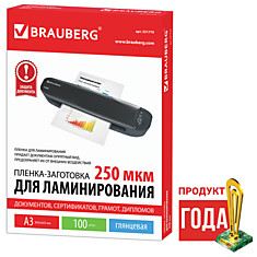Пленки-заготовки для ламинирования BRAUBERG комплект 100 шт. для формата А3 250 мкм 531779