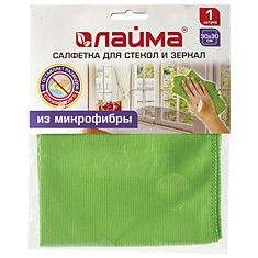 Салфетка для стекол и зеркал гладкая микрофибра 30х30 см зеленая ЛАЙМА 603933