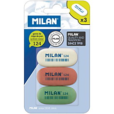 Набор ластиков Milan "124" 3шт., овальный, синтетический каучук, 49*23*9мм, блистер