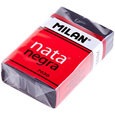 Ластик Milan "Nata Negra 7030", прямоугольный, пластик, картонный держатель, черный, 39*24*10мм