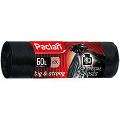 Мешки для мусора  60л Paclan "Big&amp;Strong" ПВД, 86*80см, 20шт., черные, в рулоне