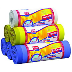 Мешки для мусора 35л Avikomp ПНД, 50*60см, 14мкм, 15шт., белые, в рулоне, с завязками