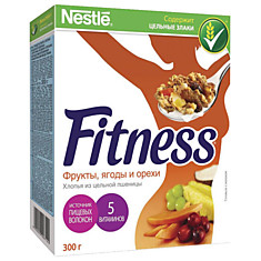 Хлопья NESTLE FITNESS (Нестле Фитнесс) из цельной пшеницы с фруктами 300 г картонная коробка 12108135