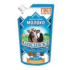 Молоко сгущенное АЛЕКСЕЕВСКОЕ цельное с сахаром жирность 85 270 г дой-пак 6661