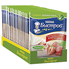 Каша БЫСТРОВ овсяная клубника с молоком 680 г (17 шт. по 40 г) картонный шоу-бокс 12325170