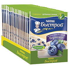 Каша БЫСТРОВ овсяная черника 680 г (17 шт. по 40 г) картонный шоу-бокс 12325159