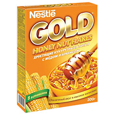 Хлопья NESTLE GOLD (Нестле Голд) кукурузные с медом и арахисом 300 г картонная коробка 12254821