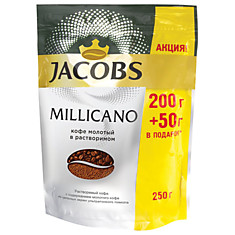 Кофе молотый в растворимом JACOBS (Якобс) Millicano 250 г мягкая упаковка 63908