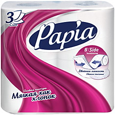 Бумага туалетная Papia, 3-х слойн., 4шт., тиснение, белая