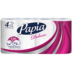 Бумага туалетная Papia "Deluxe", 4х- слойн.,  8шт., тиснение, белая