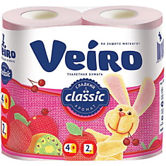 Бумага туалетная Veiro "Classic" 2-х слойн., 4шт., тиснение, розовая
