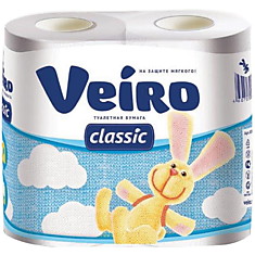 Бумага туалетная Veiro "Classic" 2-х слойн., 4шт., тиснение, белая