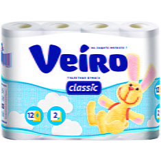 Бумага туалетная Veiro "Classic" 2-х слойн., 12шт., тиснение, белая