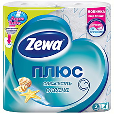 Бумага туалетная Zewa плюс 2-х слойн., 4шт., тиснение, голубая, океанская свежесть
