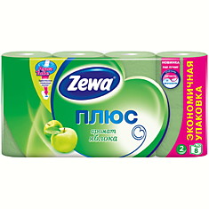 Бумага туалетная Zewa плюс 2-х слойн., 8шт., тиснение, зеленая, яблоко