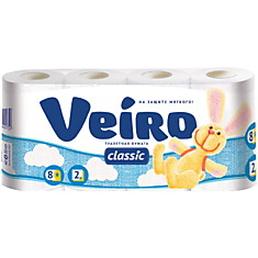 Бумага туалетная Veiro "Classic" 2-х слойн., 8шт., тиснение, белая