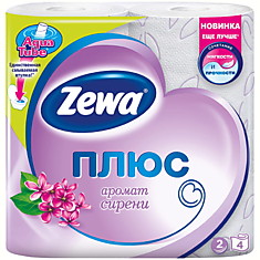 Бумага туалетная Zewa плюс 2-х слойн., 4шт., тиснение, розовая, сирень