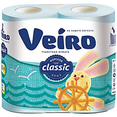 Бумага туалетная Veiro "Classic" 2-х слойн., 4шт., тиснение, голубая