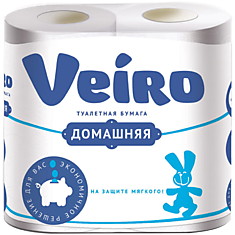 Бумага туалетная Veiro "Домашняя" 2-х слойн., 4шт., тиснение, белая