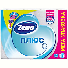Бумага туалетная Zewa плюс 2-х слойн., 12шт., тиснение, белая