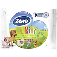 Бумага туалетная влажная Zewa "Kids", 42шт./пач., без спирта, цефленовый пакет