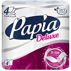 Бумага туалетная Papia "Deluxe", 4х- слойн.,  4шт., тиснение, белая
