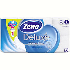 Бумага туалетная Zewa "Deluxe" 3-х слойн., 8шт., тиснение, белая