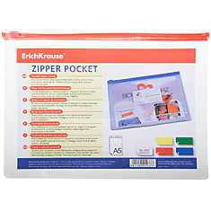 Папка-конверт на молнии Erich Krause "PVC Zip Pocket", A5, 140мкм, прозрачная