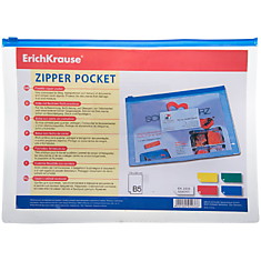 Папка-конверт на молнии Erich Krause "PVC Zip Pocket", B5, 180мкм, прозрачная