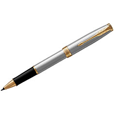 Ручка-роллер Parker "Sonnet Stainless Steel GT" черная, 0,8мм, подар. уп.