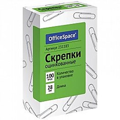 Скрепки 28мм, OfficeSpace, 100шт., карт. упак.