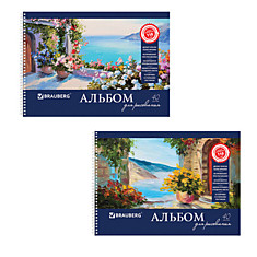 Альбом для рисования, А4, 40 л., гребень, обложка картон, BRAUBERG "Пейзаж с цветами", 103730